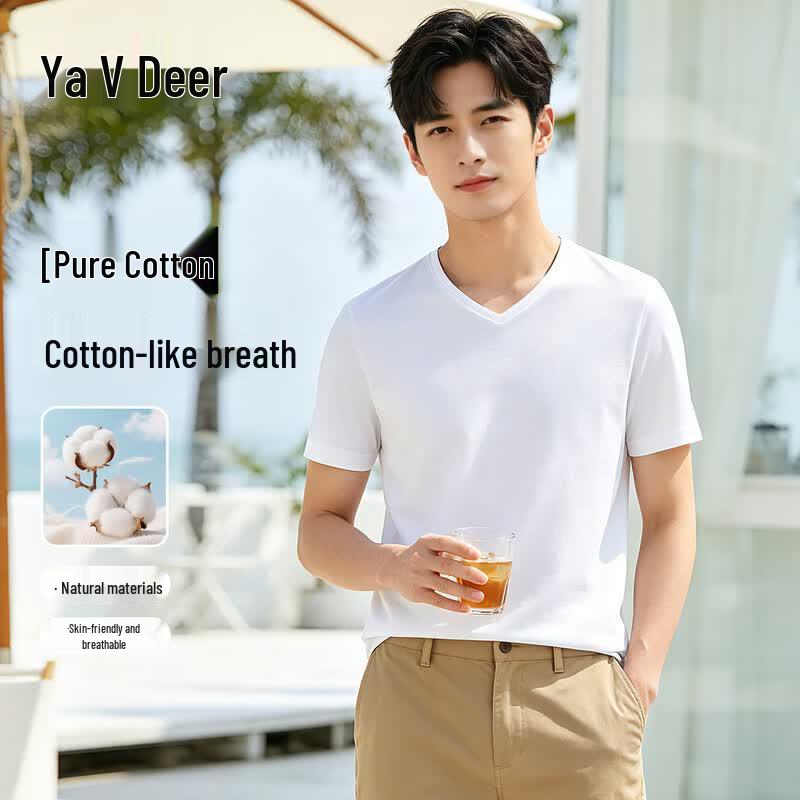 Yalu Men s 100% Cotton V-Neck Short Sleeve T-Shirt XL