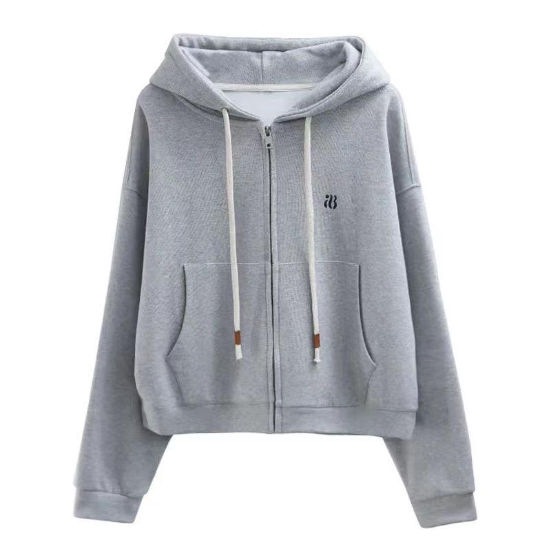 Autumn 2023 Women's Dark Blue Hooded Zipper Hoodie Jacket - Versatile and Trendy for Spring and Autumn