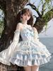Jundakara Tiered JSK Jumper Skirt with Faux Princess and Features a Perfect for Lolita and Available in Light Blue and Women's Sleeves, Choker,