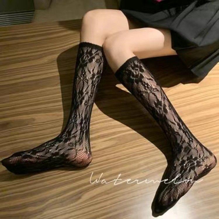 Lolita White Lace-Up Hollow-Out Mid-Calf Summer Socks