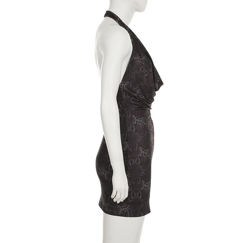 European & American Sexy Animal Print Halter Neck Bodycon Dress