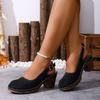Plus Size Women Retro Block Heel Sandals, Buckle Design Comfort High Heels Outdoor Beach Vacation Shoes