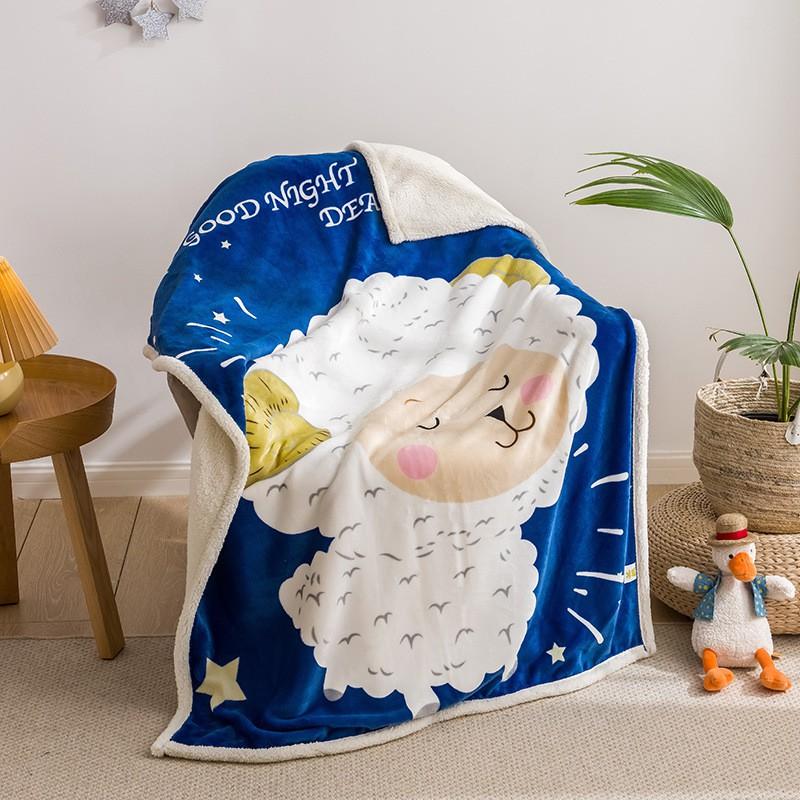 Soft Cartoon Fleece Blanket Toddlers Nap Time Double-Layer Sherpa 100x140cm Kids Bedding