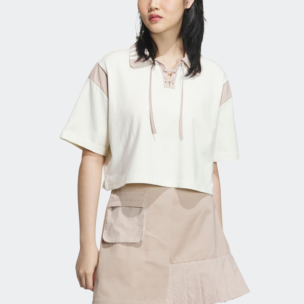 Adidas Neo Logo Embroidered Patchwork Polo Fit Short Sleeve T-Shirt Women Tops White IK6081