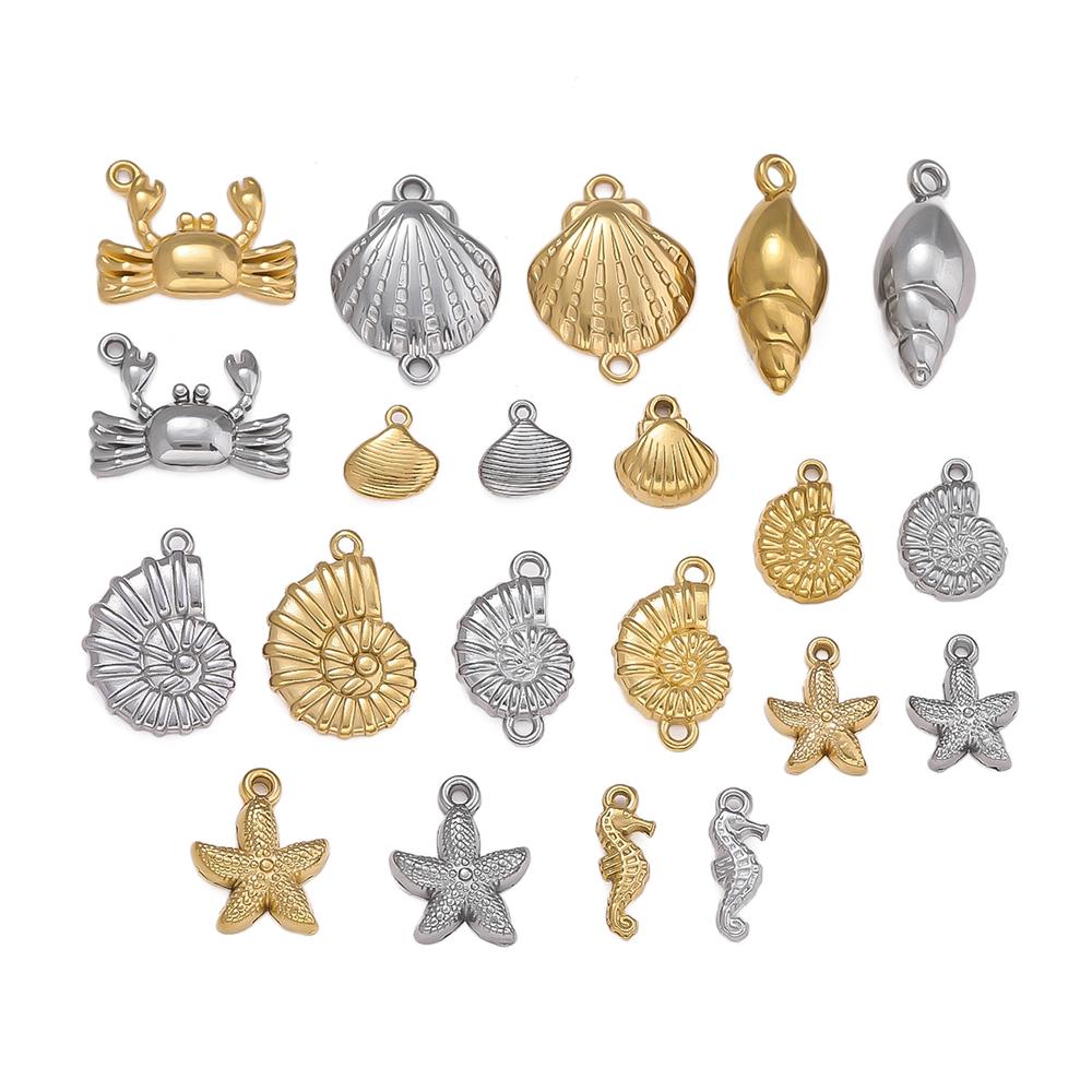 2Pcs Stainless Steel Ocean Theme Shell Starfish Turtle Conch Charms for DIY Handmade Earring Necklace Bracelet Jewelry Making