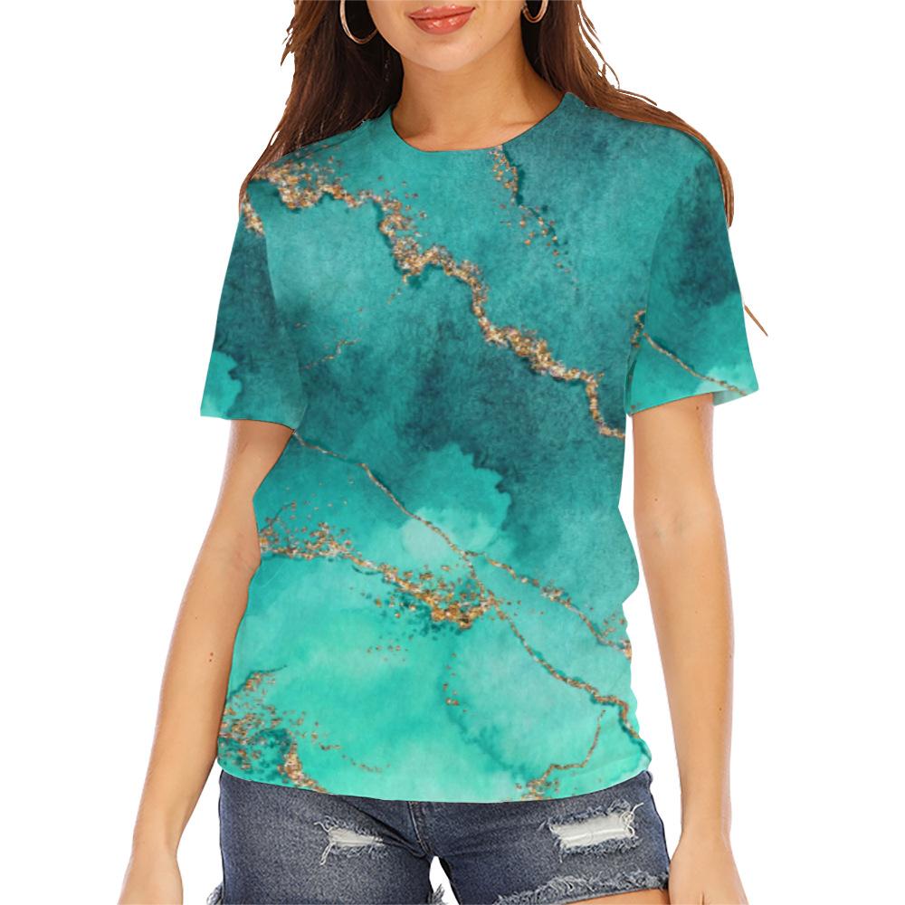 Spring and summer new women's printed casual round-neck short-sleeve loose pullover T-shirt