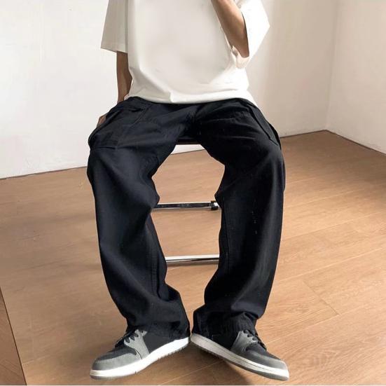 Mannen Cargobroek Rechte pijpen Meerdere zakken Effen Kleur Rits Knoopsluiting Elastische bandgesp Warme losse verstelbare taille Herenbroeken Herenkledingstuk