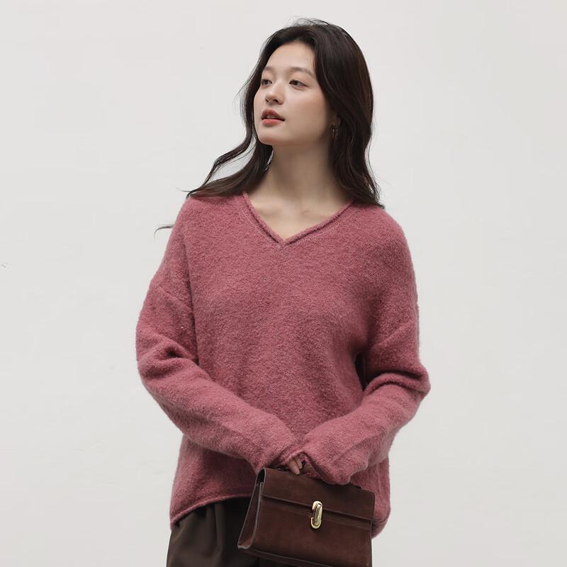 Sinuofude Women's V-Neck Lamb Wool Blend Knit Sweater