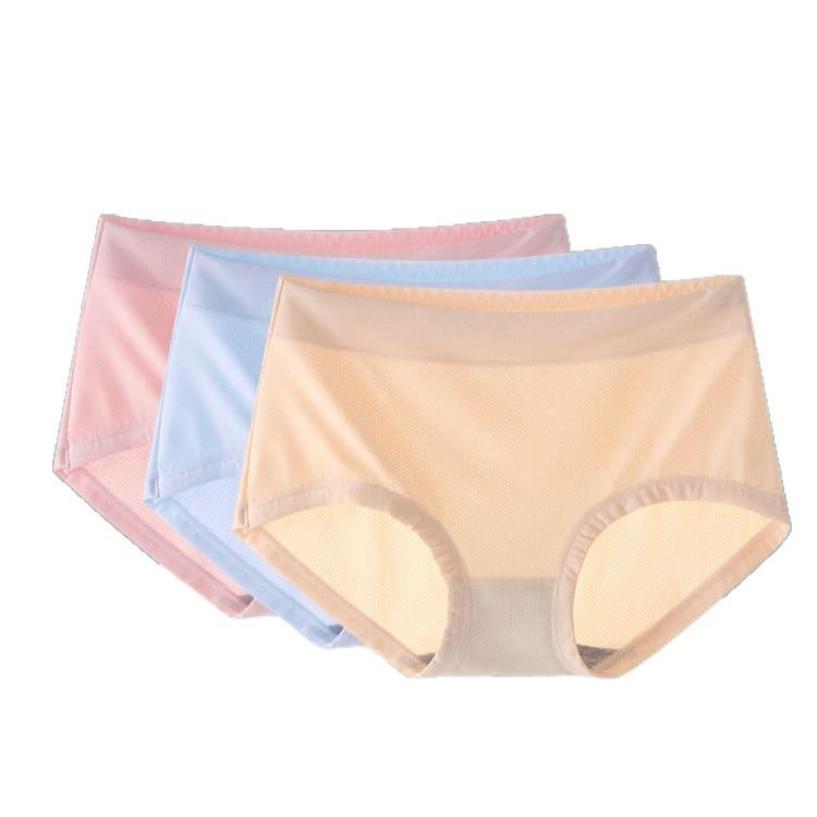 Women's Ultra-Thin Ice Silk Panties: Breathable Mesh, Mid-Waist, Plus Size, Seamless, Cotton Crotch