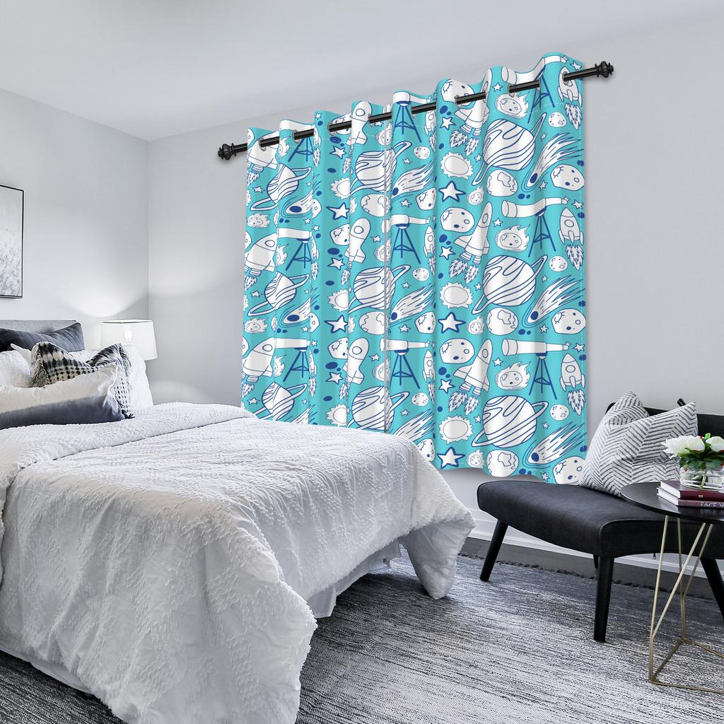 Cosmic Planet Curtains Cartoon Pattern Printed Window Polyester Thermal Insulated Home Interior Curtain Blackout