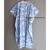 Damen Hippie Baumwolle Sommer Nachtwäsche Ikat-Druck Blau Langes Maxi Kaftankleid CKFTN-SCRN-FULL-BUYIT-094