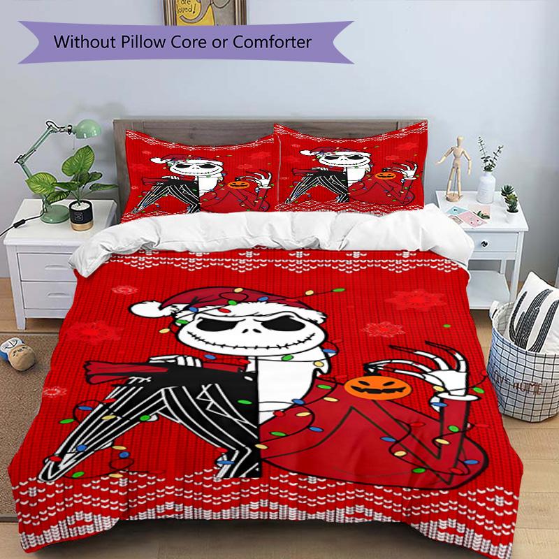 3pcs Duvet Cover Set (1*Duvet Cover + 2*Pillowcase, Without Core), The Nightmare Before Christmas Print Bedding Set, Bedroom Decor, All‑Season, Birthd