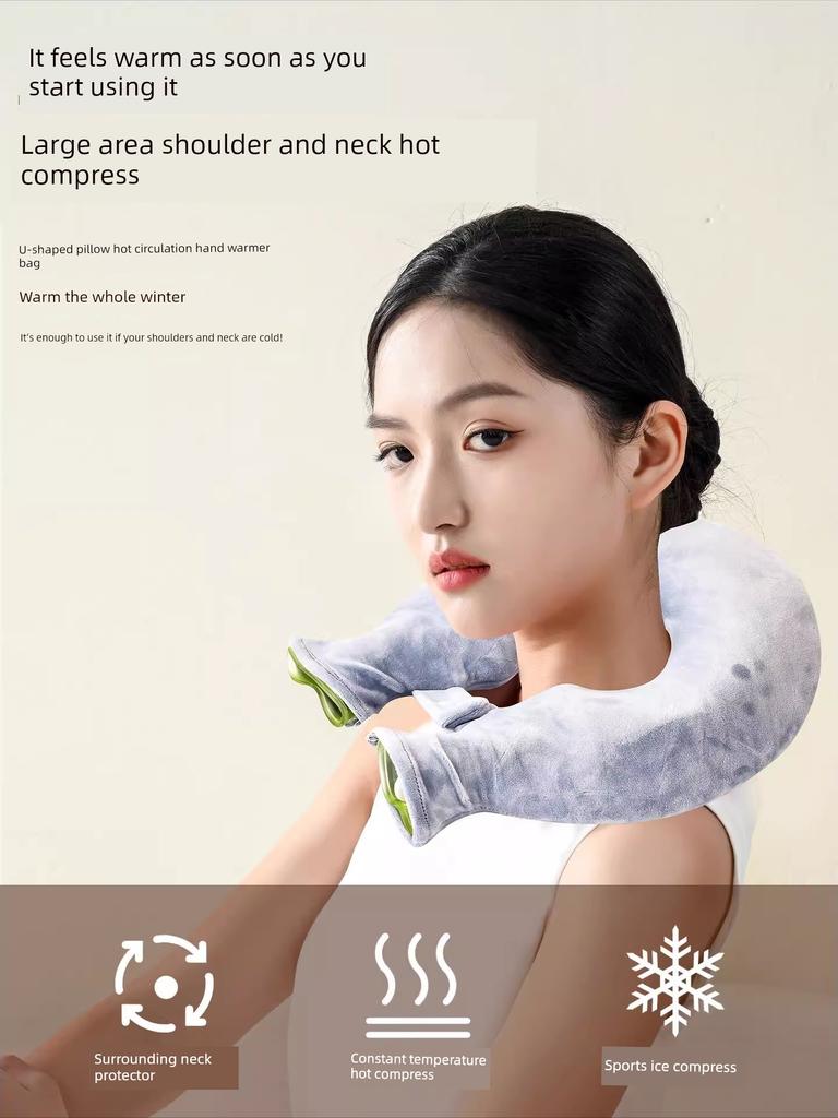 U-Shaped Hot Water Bottle for Cervical Spine Heat Therapy, Water-Filled Shoulder and Neck Physiotherapy Heating Pad, Explosion-Proof and Thickened