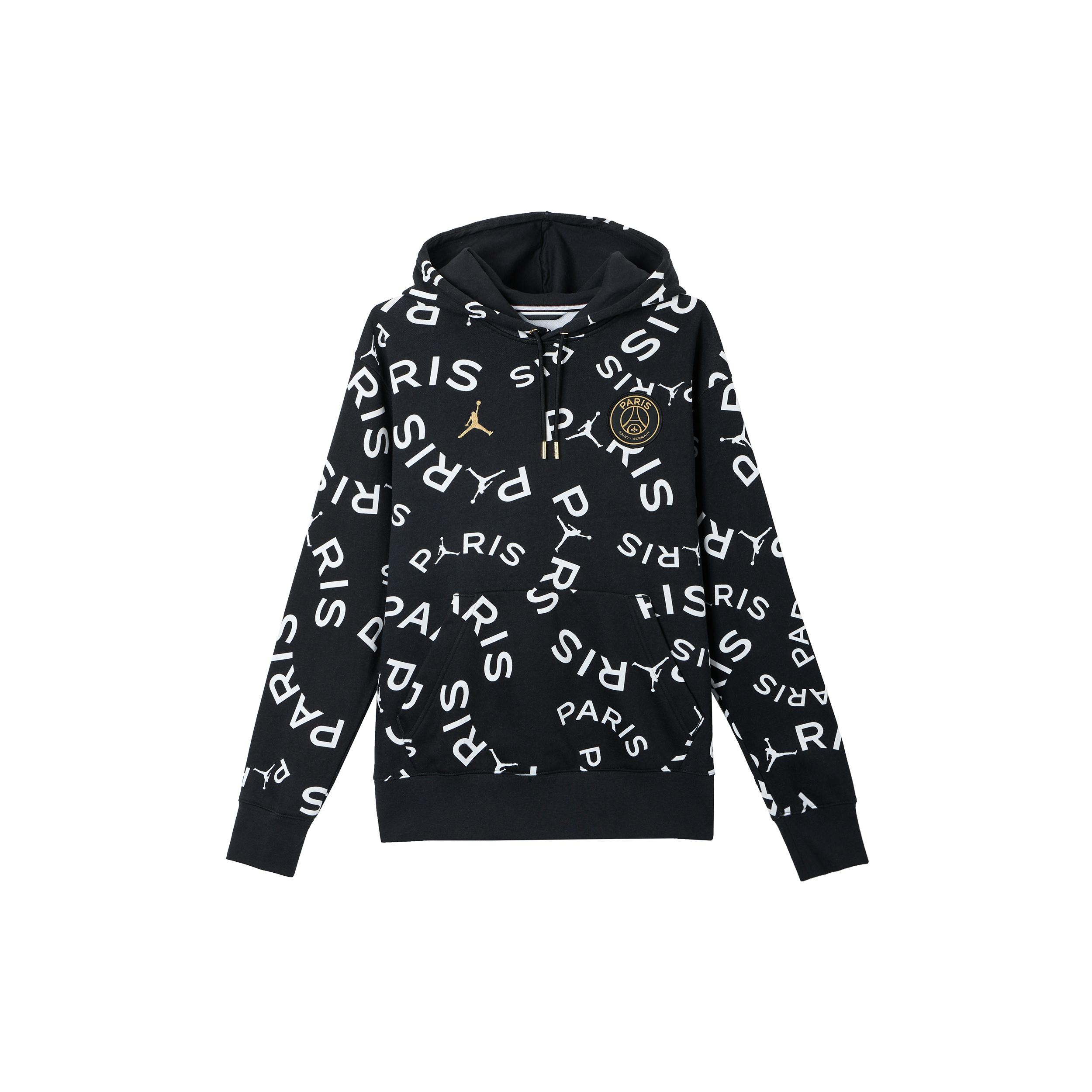 Air Jordan Paris Saint-Germain Full Print Fleece Stay Warm Pullover Black Men s CV9955-010 XS
