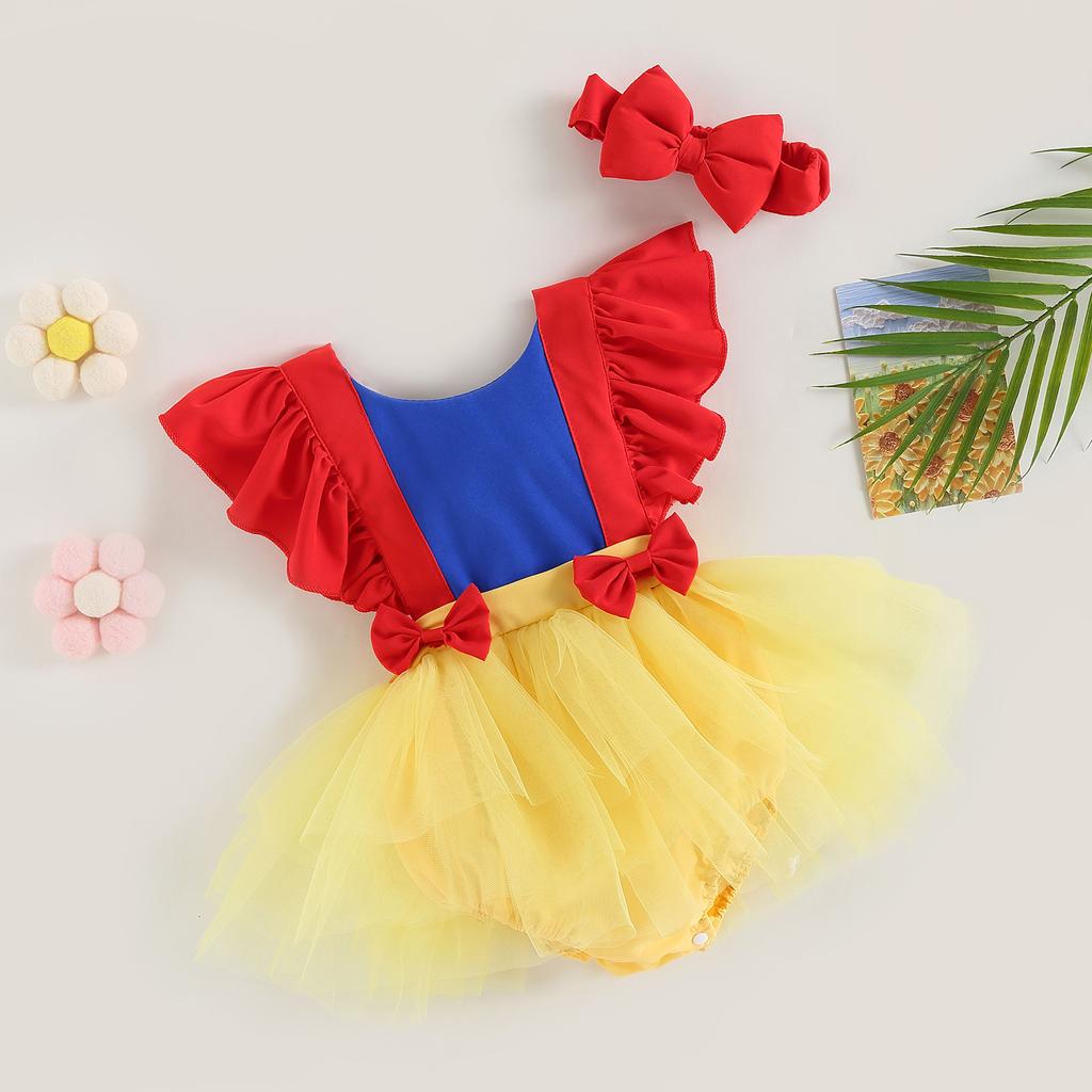 Baby Girl Romper, Summer Ruffle Sleeveless Dress Casual Party Tops + Headband Outfit