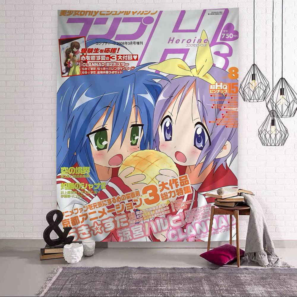 Anime Lucky Star Tapestry Art Printing Japanese Wall Tapestry Anime Wall Hanging Home Decor