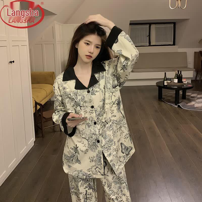 Langs sha Women s Chinese Ink Print Loungewear Set M