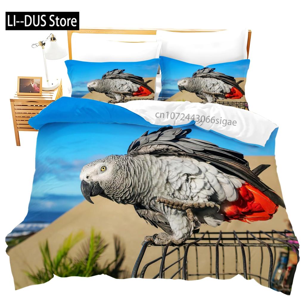 Macaws Duvet Cover Set Full Size Colorful Parrots Bedding Set 3pcs for Boys Girls Room Decor Quilt Cover with 2 Pillowcases