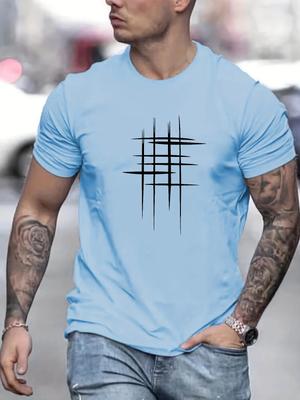 T-shirt da uomo casual estiva con stampa grafica a righe, girocollo, manica corta, tendenza moda
