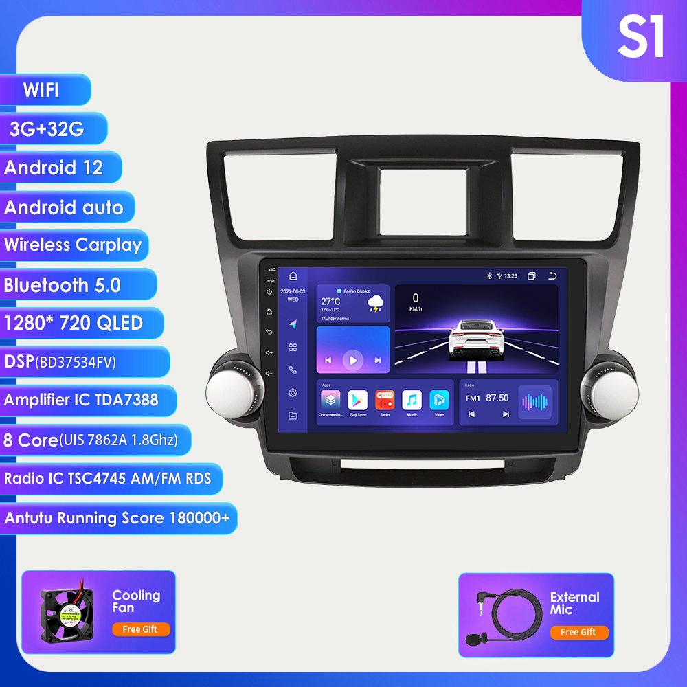 2 Din Android 12 Car Radio for Toyota Highlander Kluger 2 XU40 2007-2013 Navi GPS Multimedia 4G  Intelligent Screen Video Player Auto Stereo Carplay