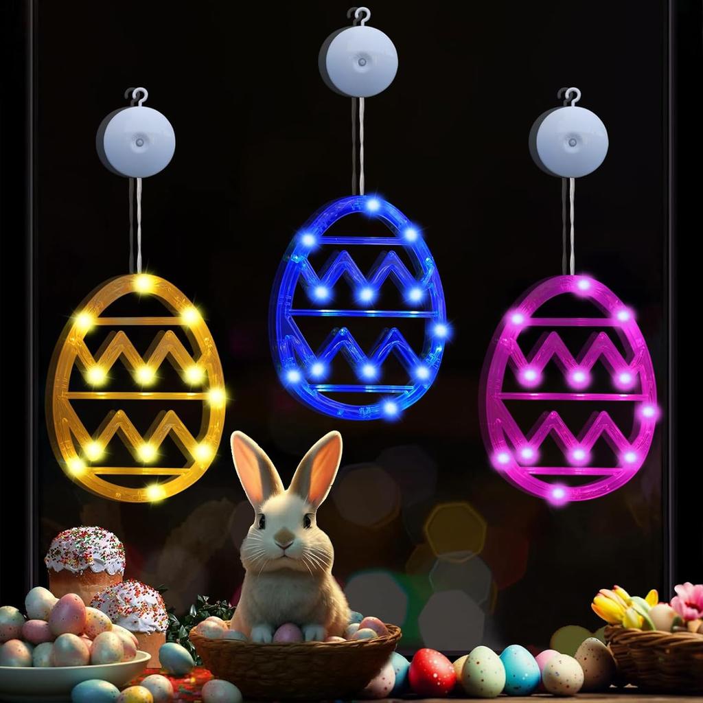 Easter Decoration Window Lights Easter Color Egg Lights With Suction Cup Easter Hanging Decorations for Indoor Outdoor Home Door