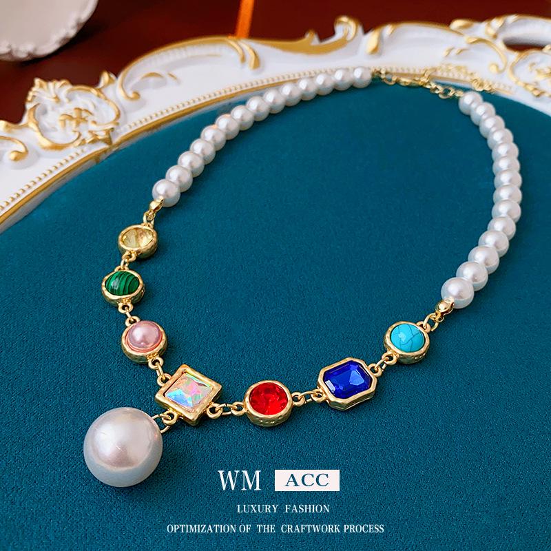 Colorful Crystal Pearl Beaded Versatile Necklace - Light Luxury & Fashionable Design
