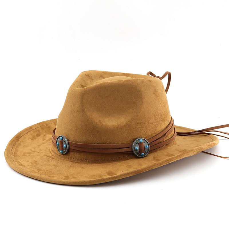 Suede curled brim western cowboy hat for men and women, outdoor travel hat, rolled brim ethnic style fedora, felt hat