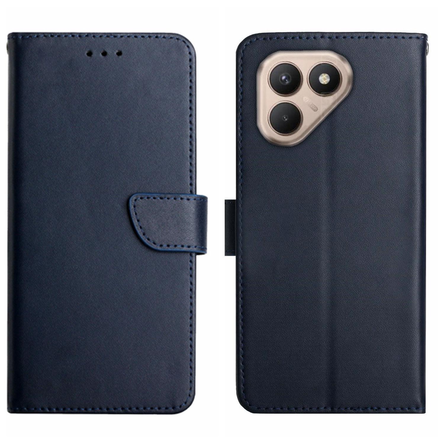

For TECNO Pova 7 4G Case Genuine Cow Leather Phone Cover Nappa Texture Blue