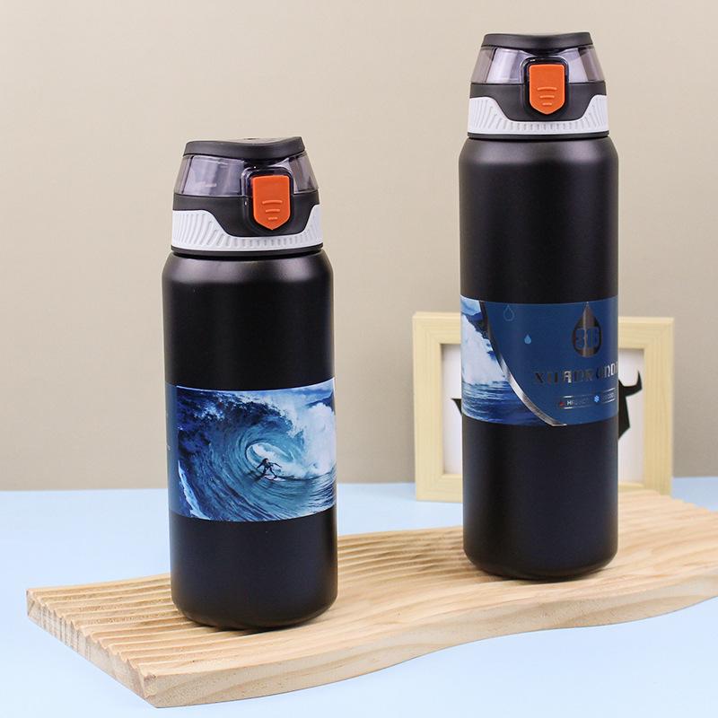 

Чашка-термос, модная крышка с отскоком пули, прямая чашка для напитка, термос из нержавеющей стали 316, студентка, красивая чашка для воды 600ml чёрный