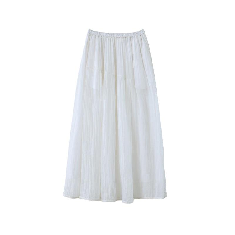 Lightweight Retro Linen Flowy Long Skirt with Elastic Waist