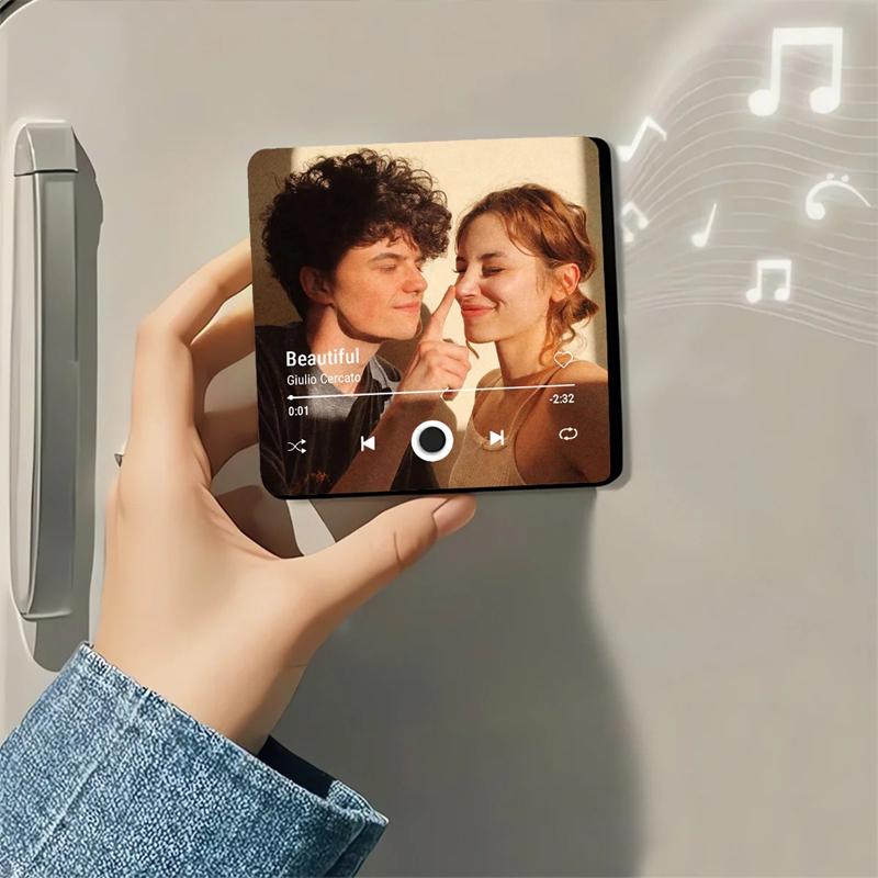 Customized Photo Music Fridge Magnet with Frame, Personalized Refrigerator Magnets, Best Christmas Gift For Girlfriend For Wife
