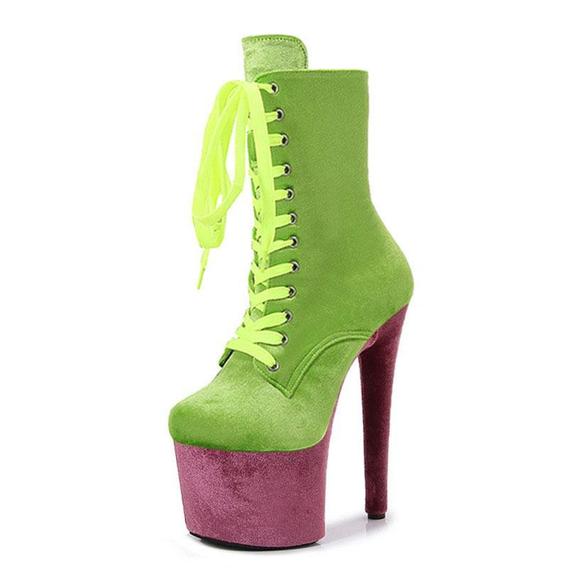 

New 17cm thin heel sexy women s boots Chinese velvet pole dance boots fashion runway catwalk super high heel dance shoes low boots 44