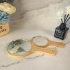 Portable Bamboo Makeup Mirror Handmade Handle Round Cosmetic Mirror With Handle Personal Vanity Handheld Mirror