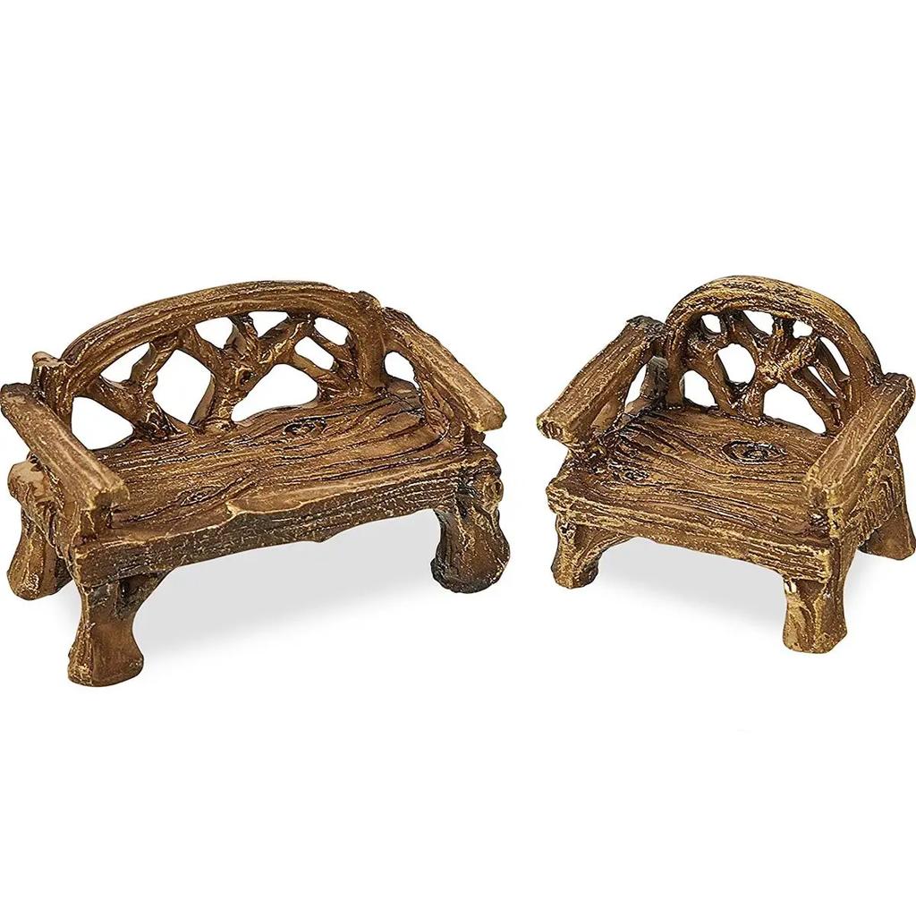 Dollhouse Decor Resin Mini Fairy Garden Furniture Figurines Lawn Chairs Set Bench Miniature Park Seat Ornaments