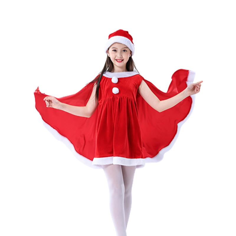 Toddler Girls Christmas Dress Set Cloak Cape Santa Claus Elf Cos Velvet Outfit