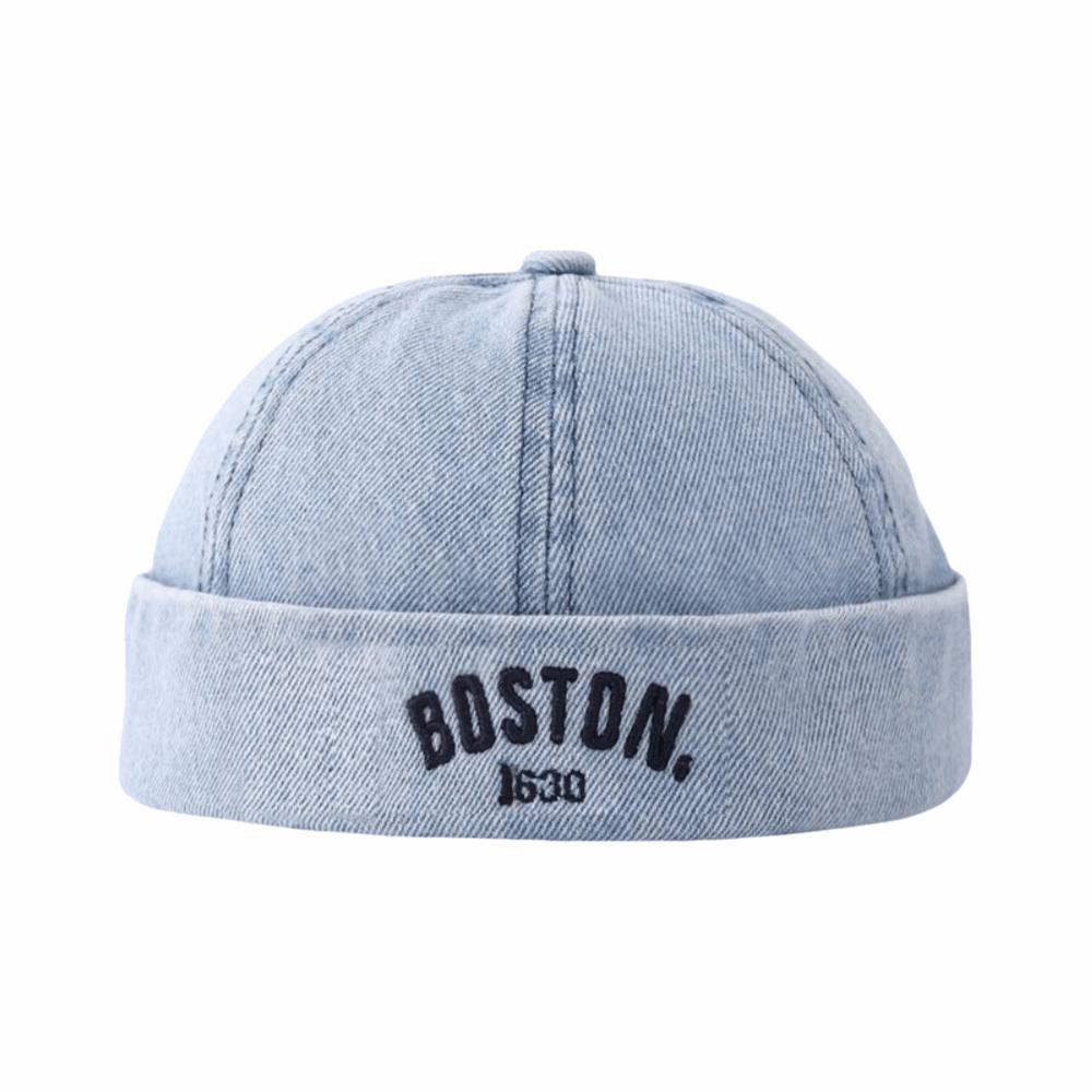 Washed Denim Children Melon Beanie Letter Embroidered Landlord Cap Baby Brimless Hat  Hip Hop Style светло-синий