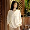 Women Casual Knitted T-Shirts O-Neck Long Sleeve Soft Tees Spring Solid Color Button Loose Women T-Shirts
