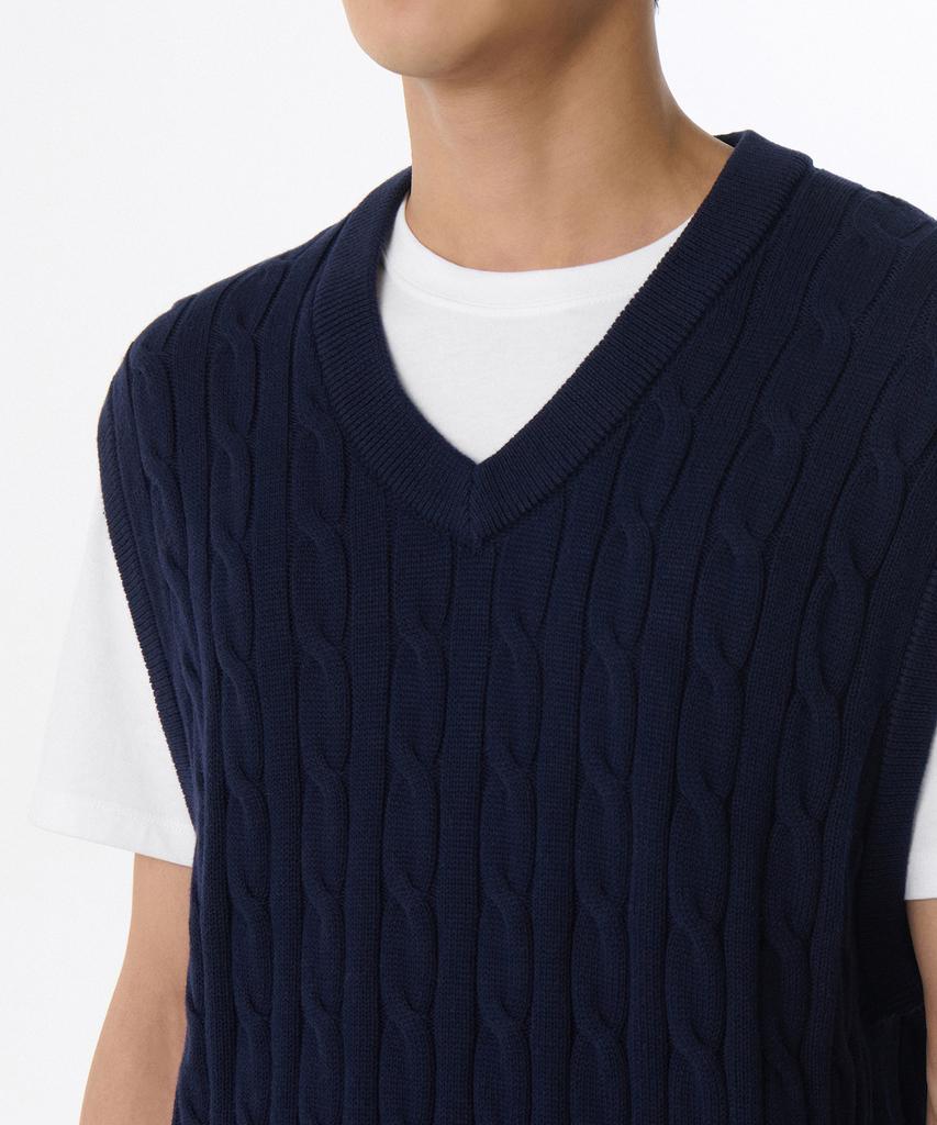 Musinsa Standard Cotton Cable V-Neck Knit Vest [Navy]