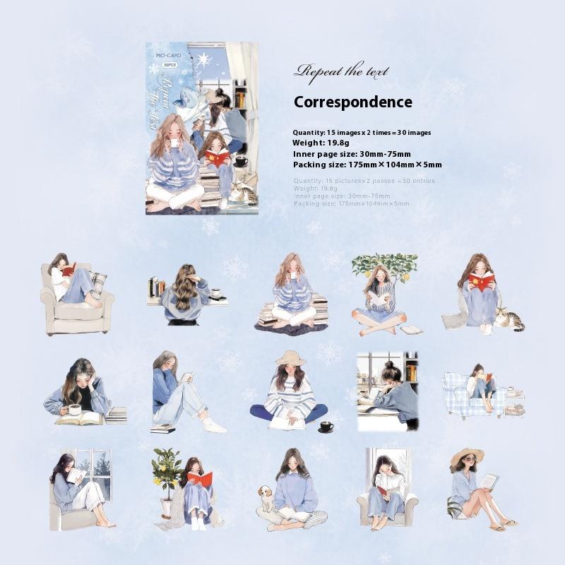 30 ks/balení Estetické nálepky Štítky Čtenářka Samolepky Dekorativní Deník Album Materiál Scrapbooking Potřeby