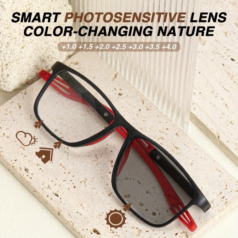3pcs of fashionable rectangular pochromic reading glasses sports color blocking and color changing reading glasses