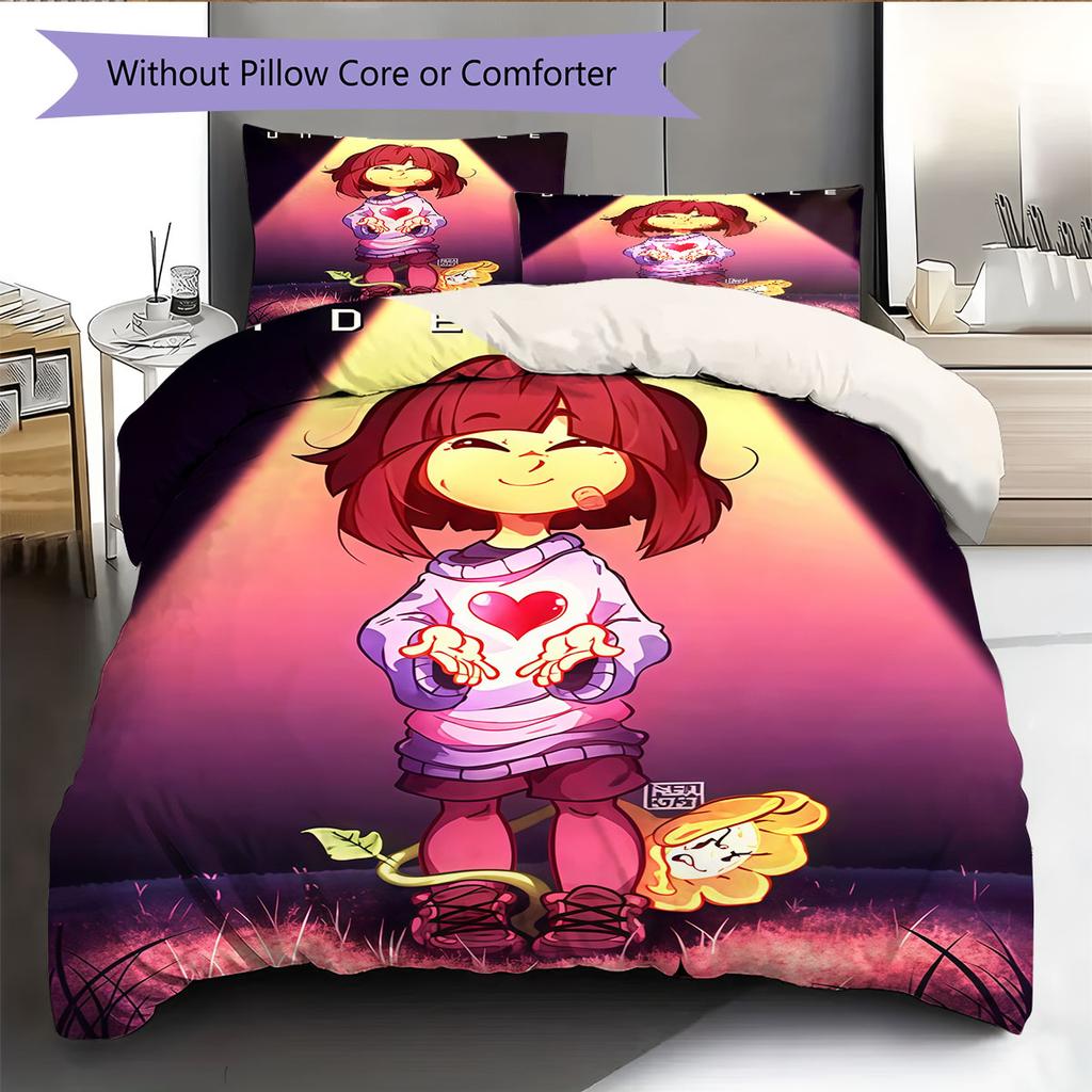 Deltarune Dark Tale Bedding Quilt Set Quilt Cover Pillowcase Home Decoration Birthday Gift (1 * Duvet Cover + 2 * Pillowcase, Without Core)