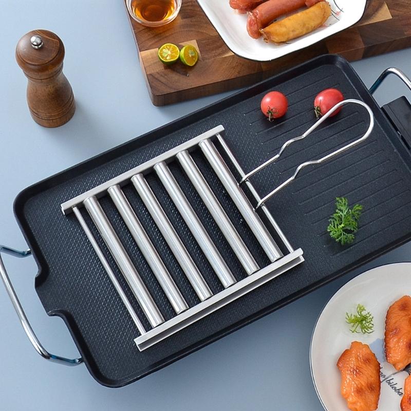 Hot Dog Roller BBQ Hot Dog Grillers Stainless Steel Sausage Roller Rack with Comfort Handle Barbecue Hot Dog Rack