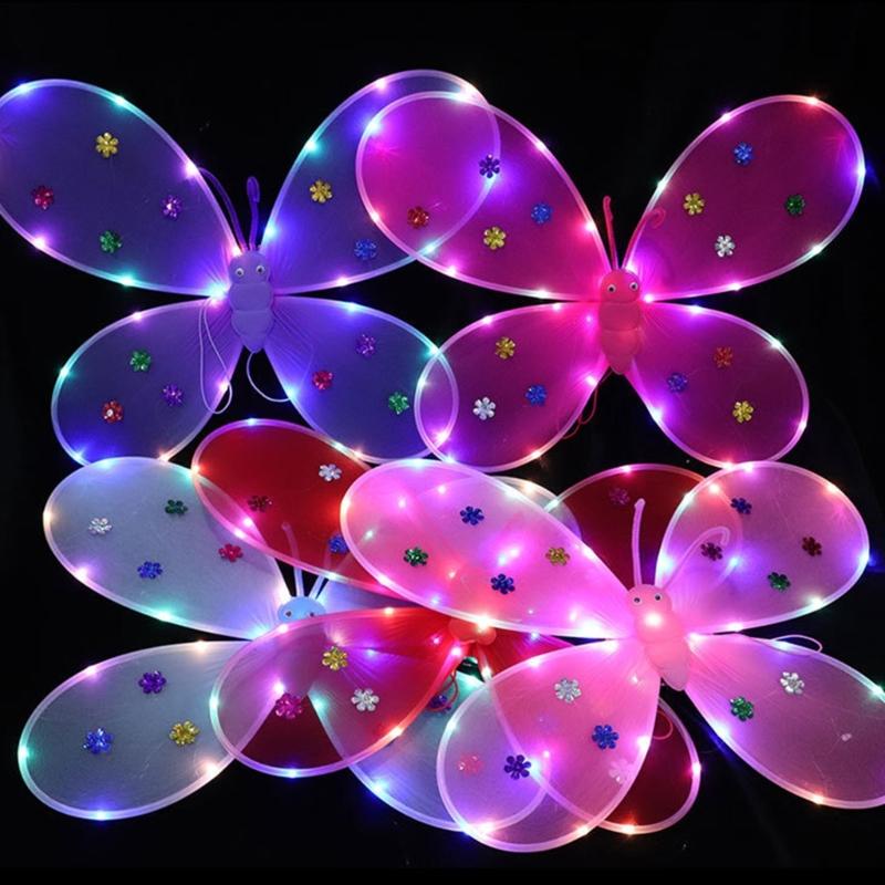 Three Piece Set LED Performance Costume Light Up Wing Sparkles Butterfly Fairy Angel Wing Girls Party Dress Up Cosplays