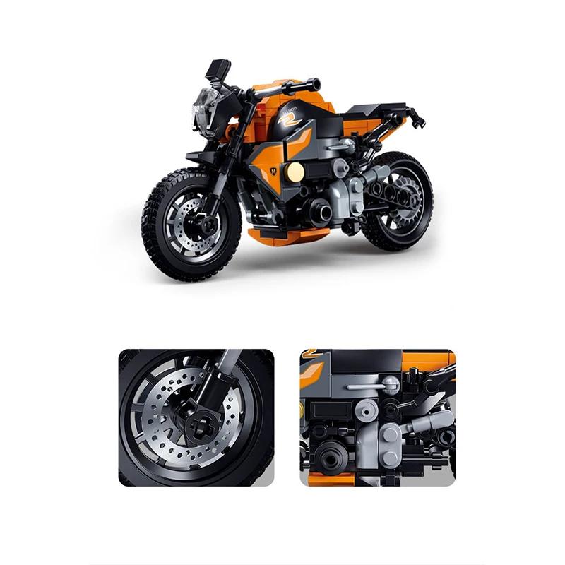 196pcs Orange Motorcycle Building Blocks, Small Particle Building, Diy Puzzle Transportation Toys for Kids Assembly
