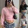 Damen S Kurz Cropped Eng Anliegend Y2k Einfarbig Rundhals Kapuzenpullover