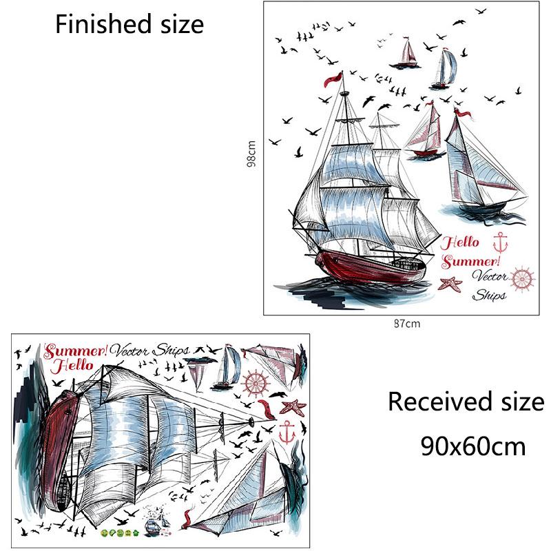 

Hand Drawn Sailboat Removable Wall Sticker Creative Nautical Decor for Bedroom Living Room TV Background Sofa Headboard Corner 60x90cm різнокольоровий