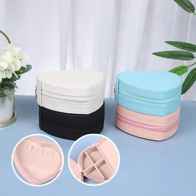 Caja de Joyería Portátil de Cuero Color Sólido Cierre de Cremallera Caja de Almacenamiento Caja de Almacenamiento para Colgantes en Forma de Corazón Almacenamiento de Joyería
