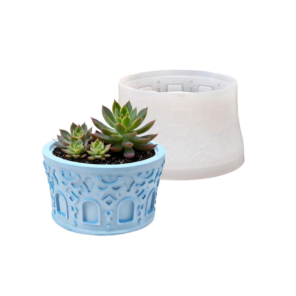 Creative Round Flower Pot Silicone Mold With Textured Design For DIY Home Gardening Durable Food Grade Material Heat Resistant