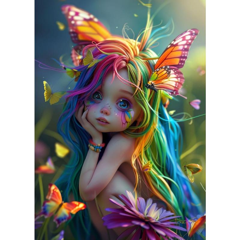 Poster e Stampe di Farfalle Colorate, Fate, Fiori Fantasy, Ragazza dei Fiori, Pittura su Tela, Arte da Parete, Quadro per Soggiorno, Decorazione per la Casa