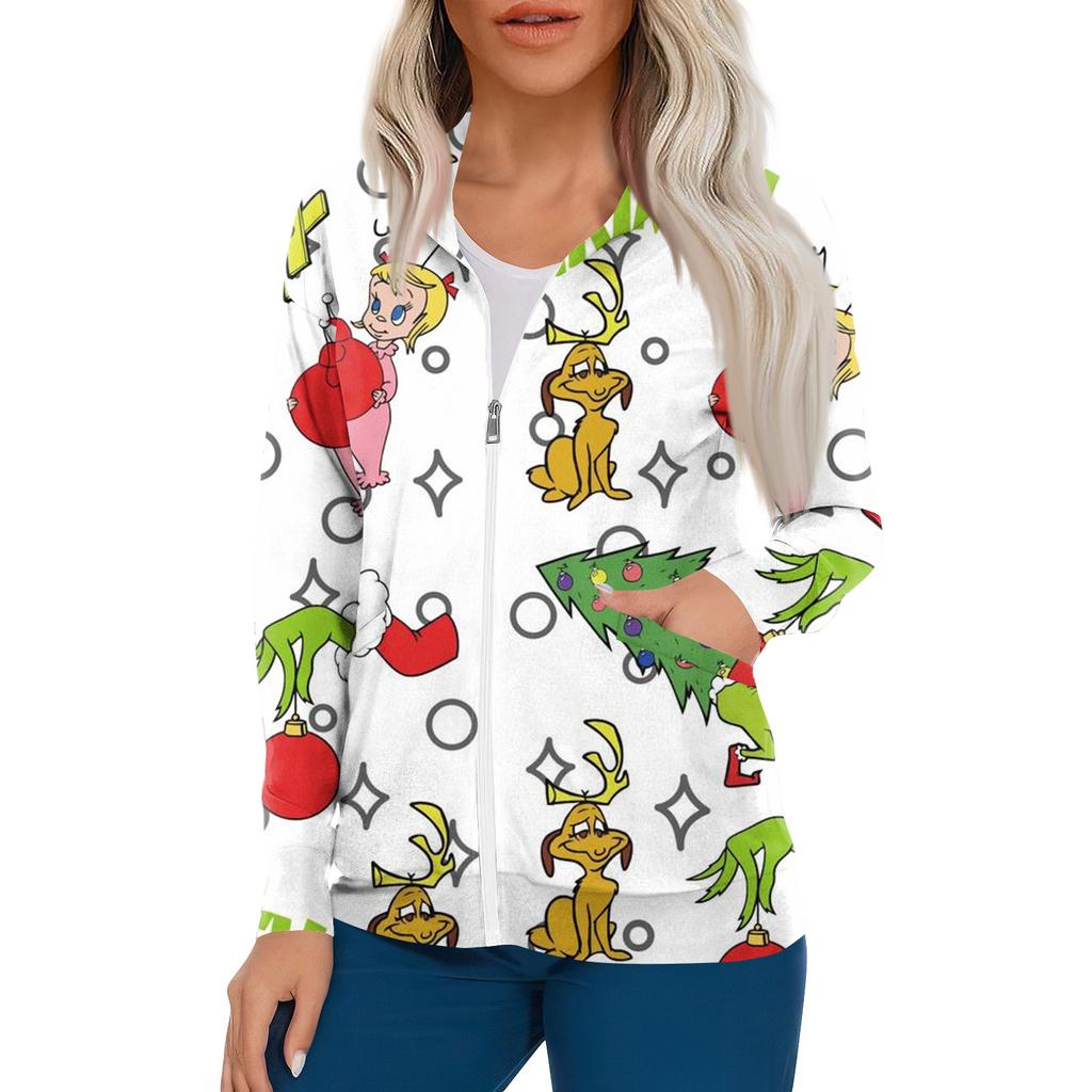 Women Long Sleeve Pattern Pocket Working Stand-up Collar Single-breasted Protective Overalls Cardigan Jacket Top